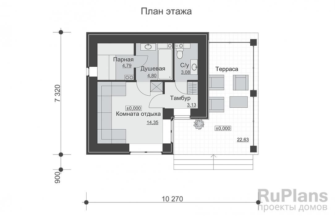 Баня с террасой и облицовкой кирпичом Rg6391 №8