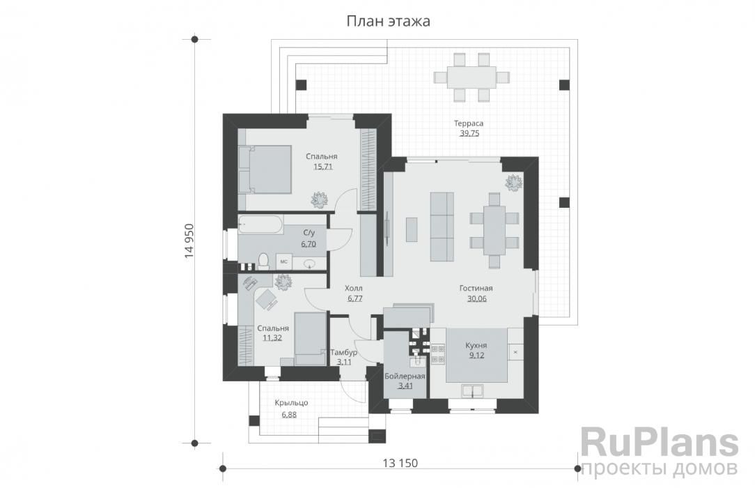 Одноэтажный жилой дом с террасой Rg6297 №8