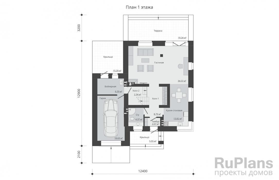 Двухэтажный дом с гаражом, террасой и лоджией Rg5123 №8