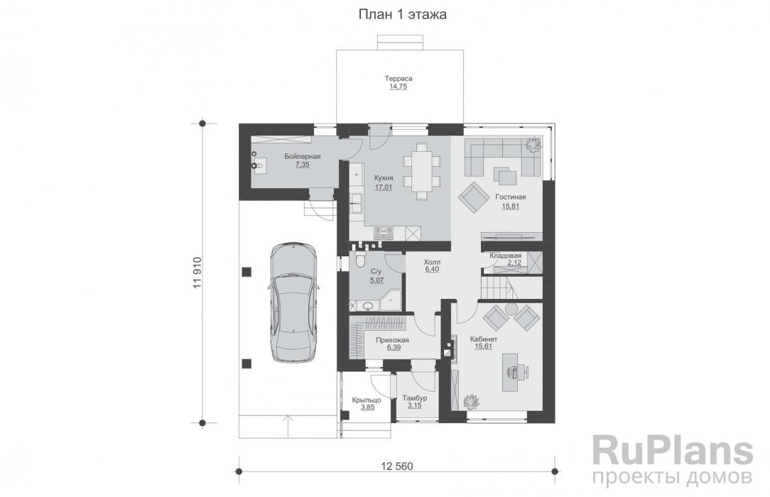 Двухэтажный дом с навесом под машину, террасой, балконом и кабинетом Rg6594 №8