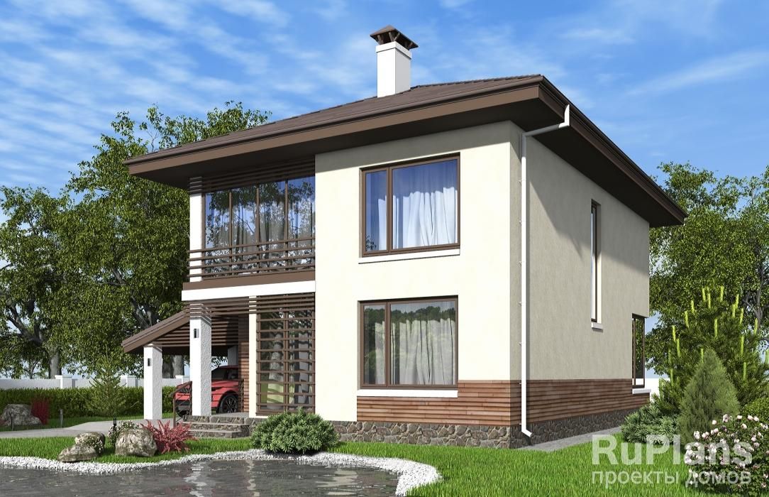 Двухэтажный дом с навесом под машину, террасой, балконом и кабинетом Rg6594 №1