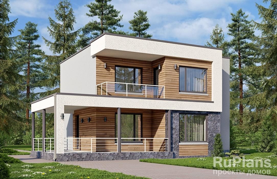 Двухэтажный дом с плоской кровлей, тремя спальнями и террасой Rg6582 №1 Двухэтажный дом с плоской кровлей, тремя спальнями и террасой Rg6582 №1