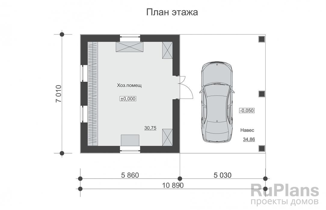 Гараж с навесом и облицовкой камнем. Rg6364 №8 Гараж с навесом и облицовкой камнем. Rg6364 №8