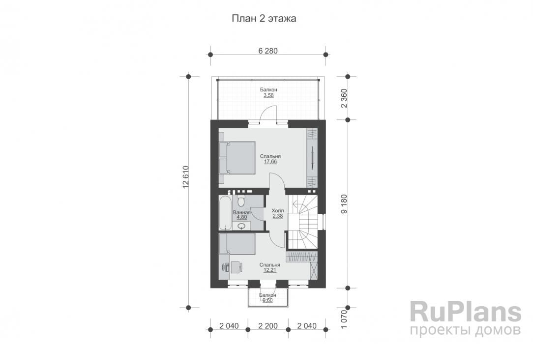 Двухэтажный дом для узкого участка с террасой, крыльцом и балконами Rg4786 №9