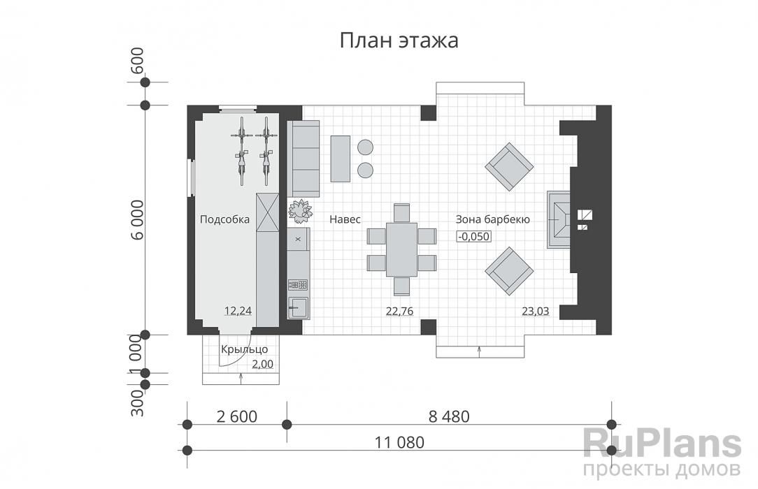 Эскизный проект беседки с камином и подсобкой Rg4024 №8