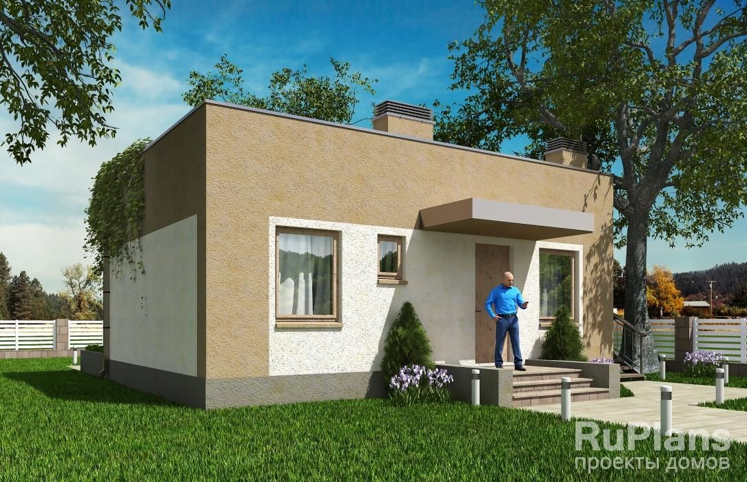 Одноэтажный жилой дом с террасой и эксплуатируемой кровлей Rg5456 №3 Одноэтажный жилой дом с террасой и эксплуатируемой кровлей Rg5456 №3