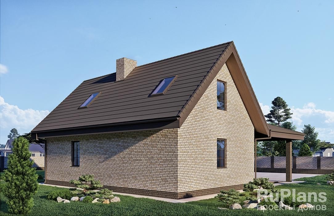 Гостевой дом с мансардой, большим гаражом и навесом на два автомобиля Rg6055 №3 Гостевой дом с мансардой, большим гаражом и навесом на два автомобиля Rg6055 №3