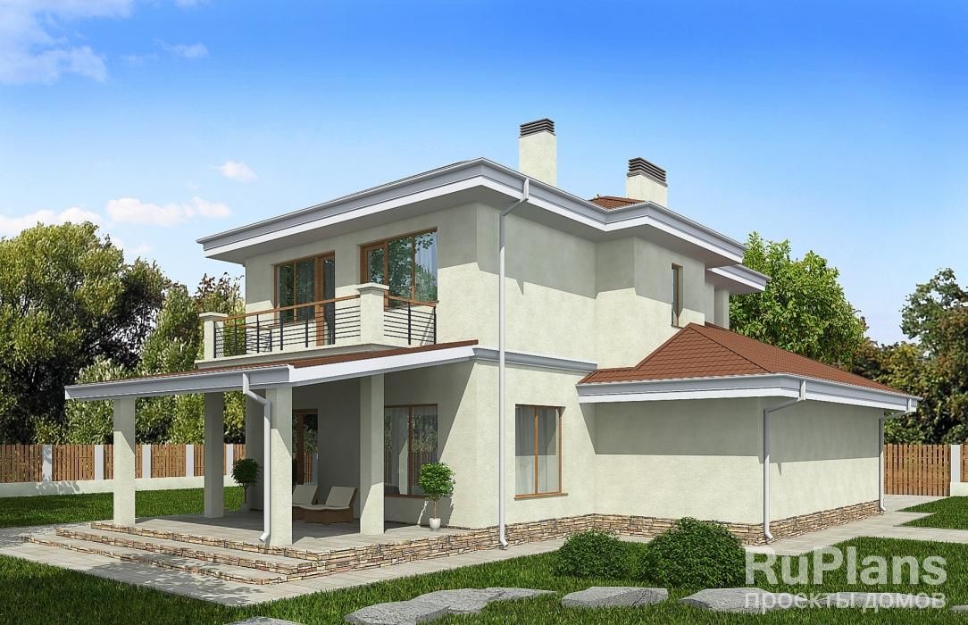 Двухэтажный дом с гаражом, террасой и балконами Rg3223 №2