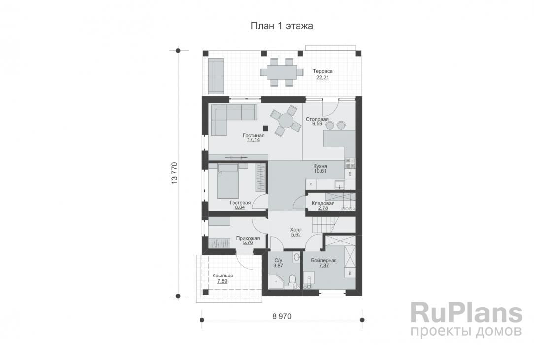 Двухэтажный дом с большой гостиной-столовой, террасой и балконом Rg6067 №8