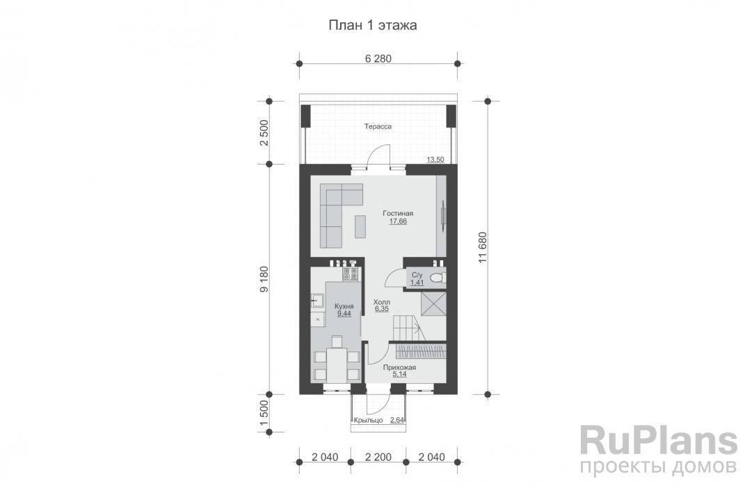 Двухэтажный дом для узкого участка с террасой, крыльцом и балконами Rg4786 №8