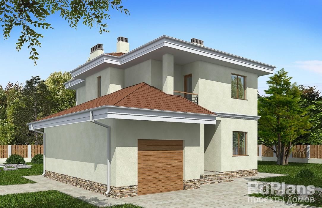 Двухэтажный дом с гаражом, террасой и балконами Rg3223 №1