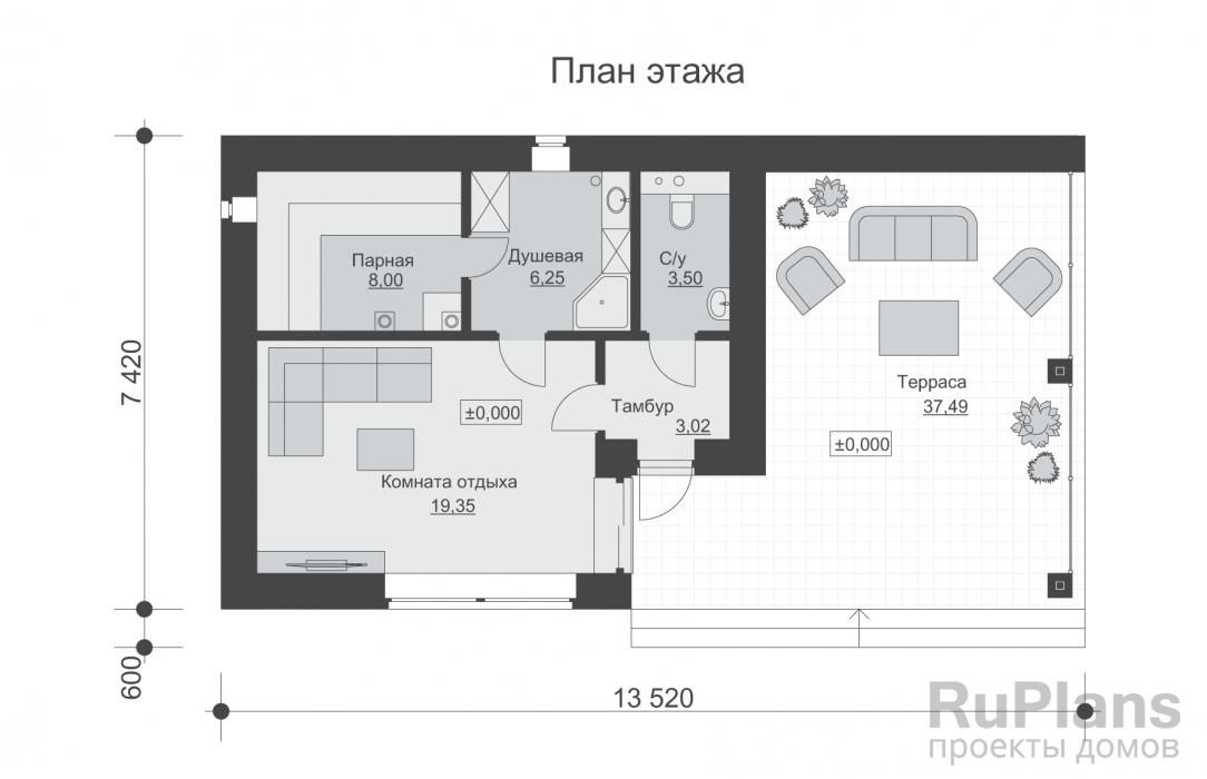 Баня с террасой и облицовкой кирпичом Rg6413 №8 Баня с террасой и облицовкой кирпичом Rg6413 №8