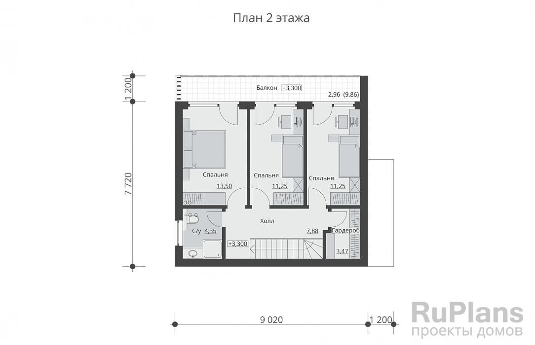 Двухэтажный дом с террасой, балконом и тремя спальнями Rg6330 №9 Двухэтажный дом с террасой, балконом и тремя спальнями Rg6330 №9
