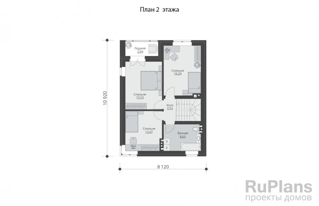 Двухэтажный дом с гаражом и террасой Rg5965 №9 Двухэтажный дом с гаражом и террасой Rg5965 №9