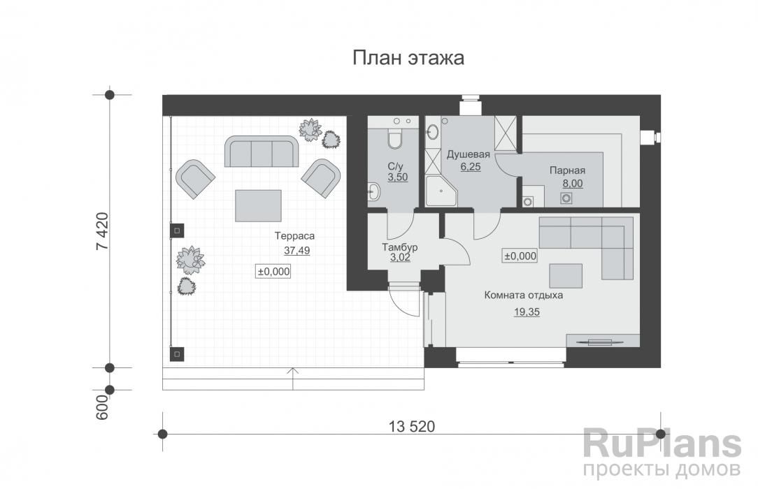 Баня с террасой и облицовкой кирпичом Rg6481 №8 Баня с террасой и облицовкой кирпичом Rg6481 №8