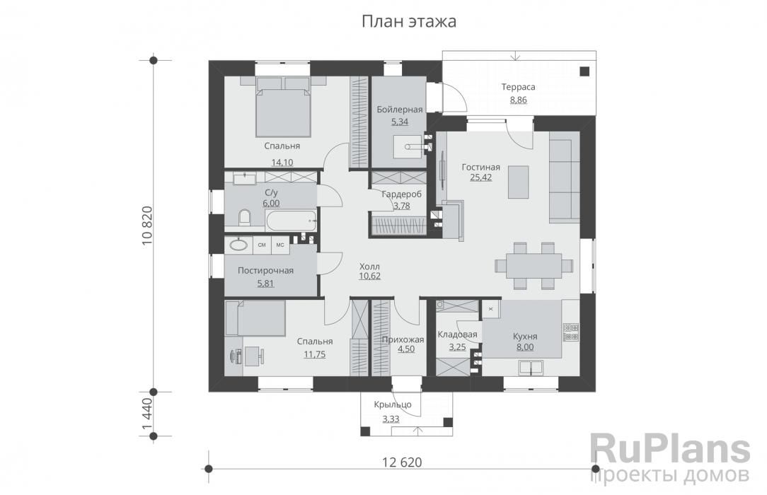 Одноэтажный дом с террасой и плоской крышей Rg5855 №8
