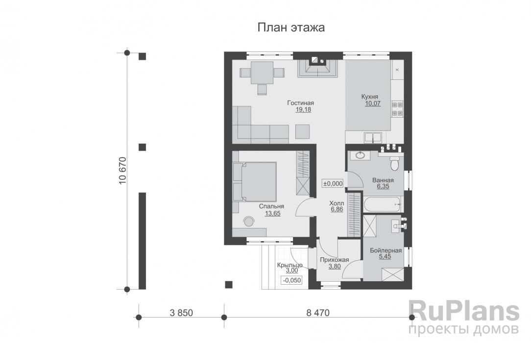 Одноэтажный дом с навесом и камином Rg6367 №8