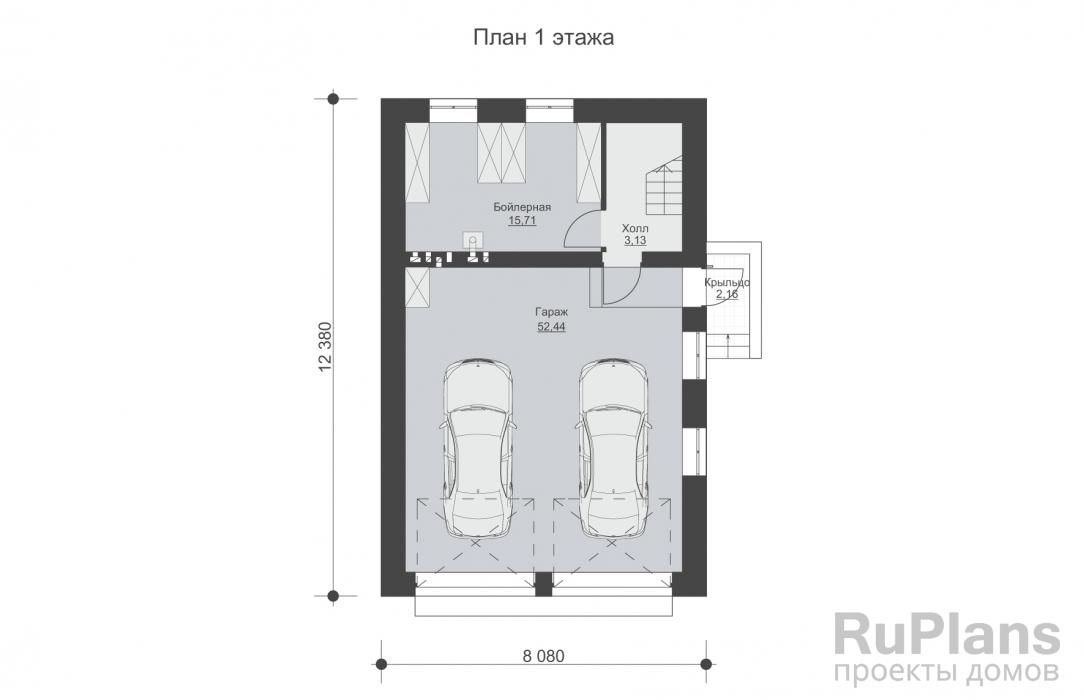 Эскизный проект одноэтажного гостевого дома с гаражом на два автомобиля и мансардой Rg4777 №8