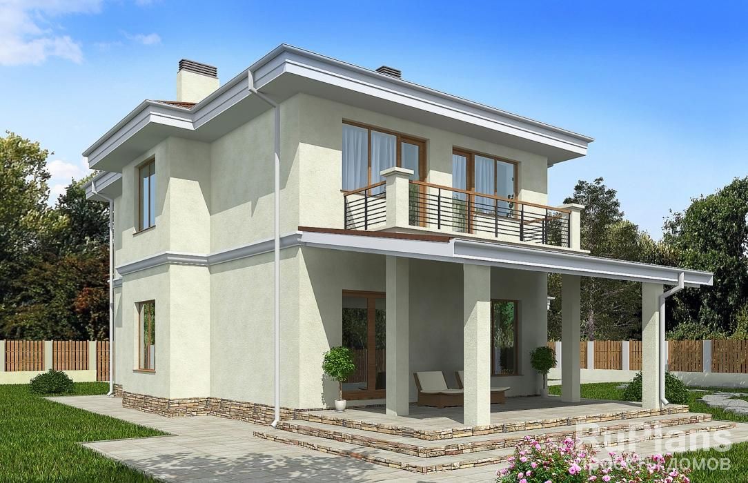 Двухэтажный дом с гаражом, террасой и балконами Rg3223 №3