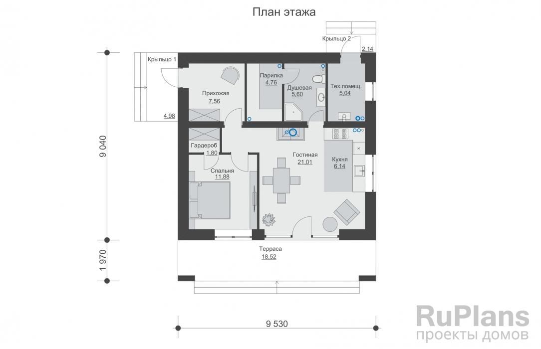 Одноэтажный дом с террасой и парилкой Rg6238 №8