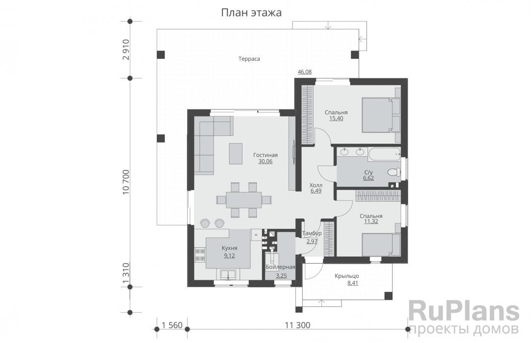 Проект одноэтажного жилого дома с террасой Rg5690 №7