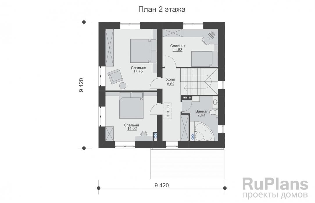 Двухэтажный дом с кухней-гостиной и четыремя спальнями Rg6494 №9 Двухэтажный дом с кухней-гостиной и четыремя спальнями Rg6494 №9
