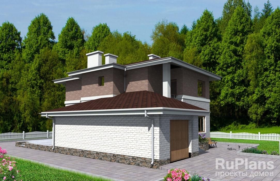 Двухэтажный дом с гаражом, террасой и балконами Rg3347 №1 Двухэтажный дом с гаражом, террасой и балконами Rg3347 №1