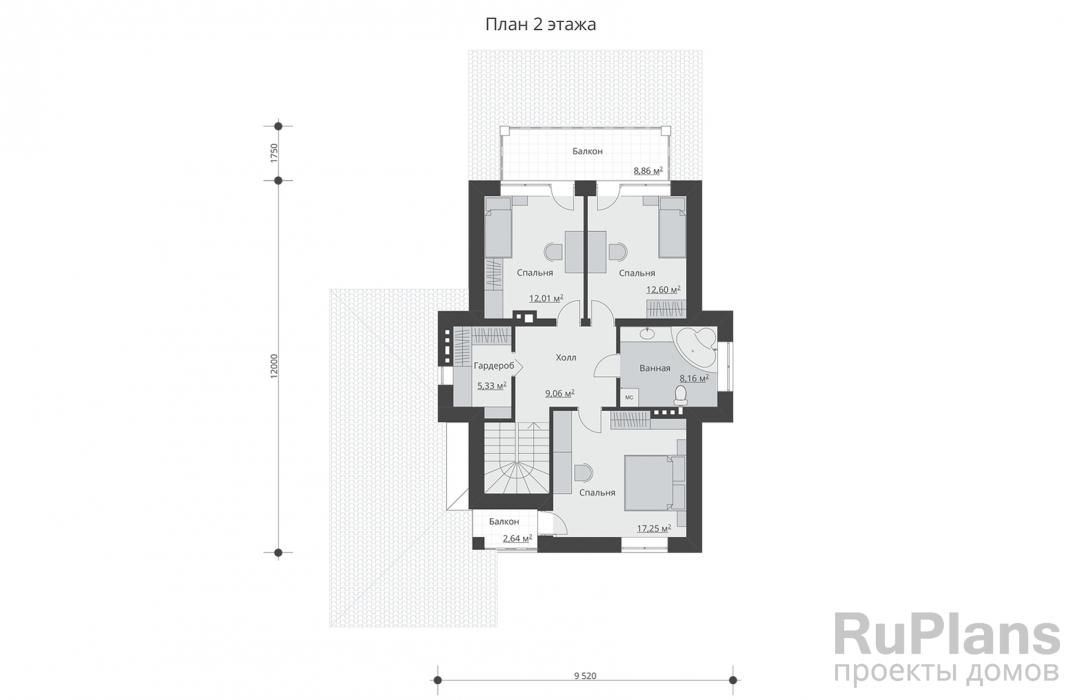 Двухэтажный дом с гаражом, террасой и балконами Rg3223 №9