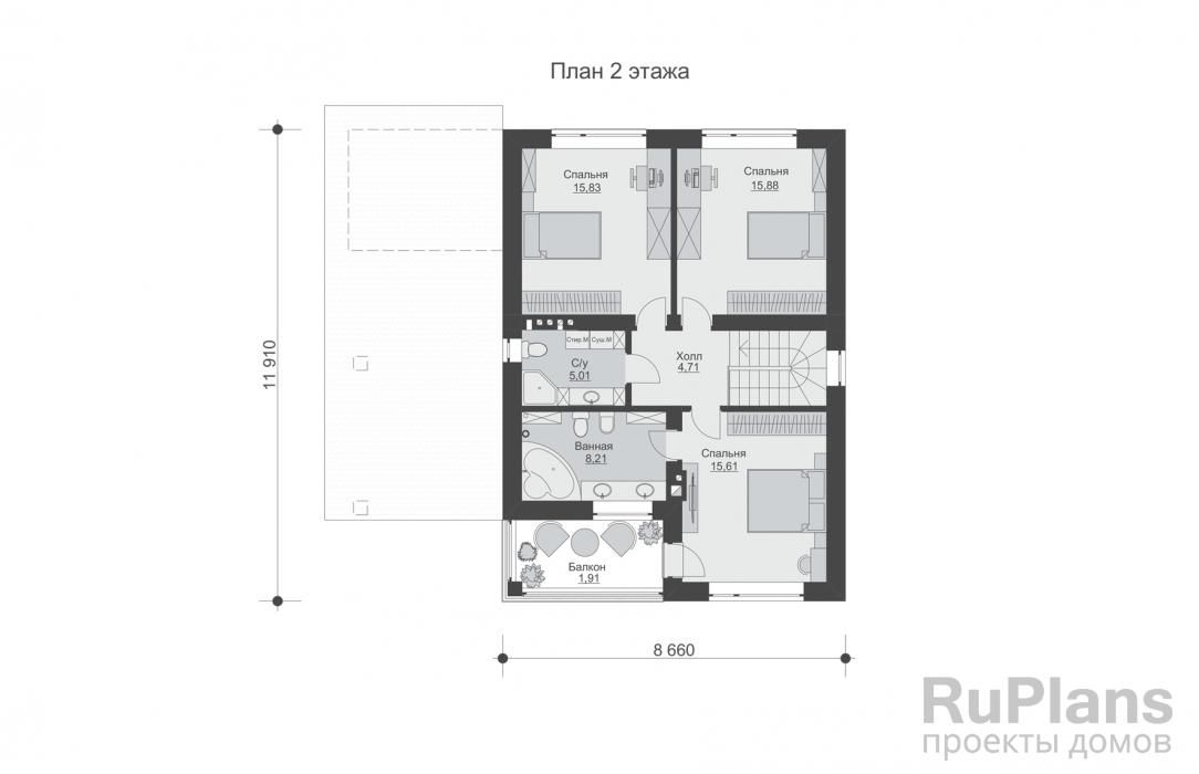 Двухэтажный дом с навесом под машину, террасой, балконом и кабинетом Rg6594 №9