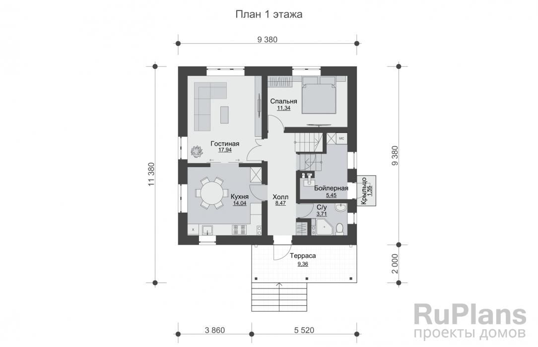 Двухэтажный дом на склоне с отделкой сайдингом, террасой и 4 cпальнями Rg6030 №8