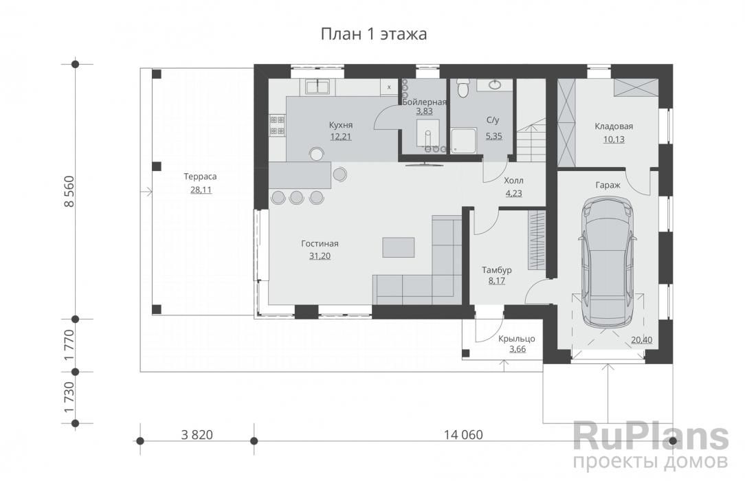 Двухэтажный дом с гаражом и террасами Rg5328 №8