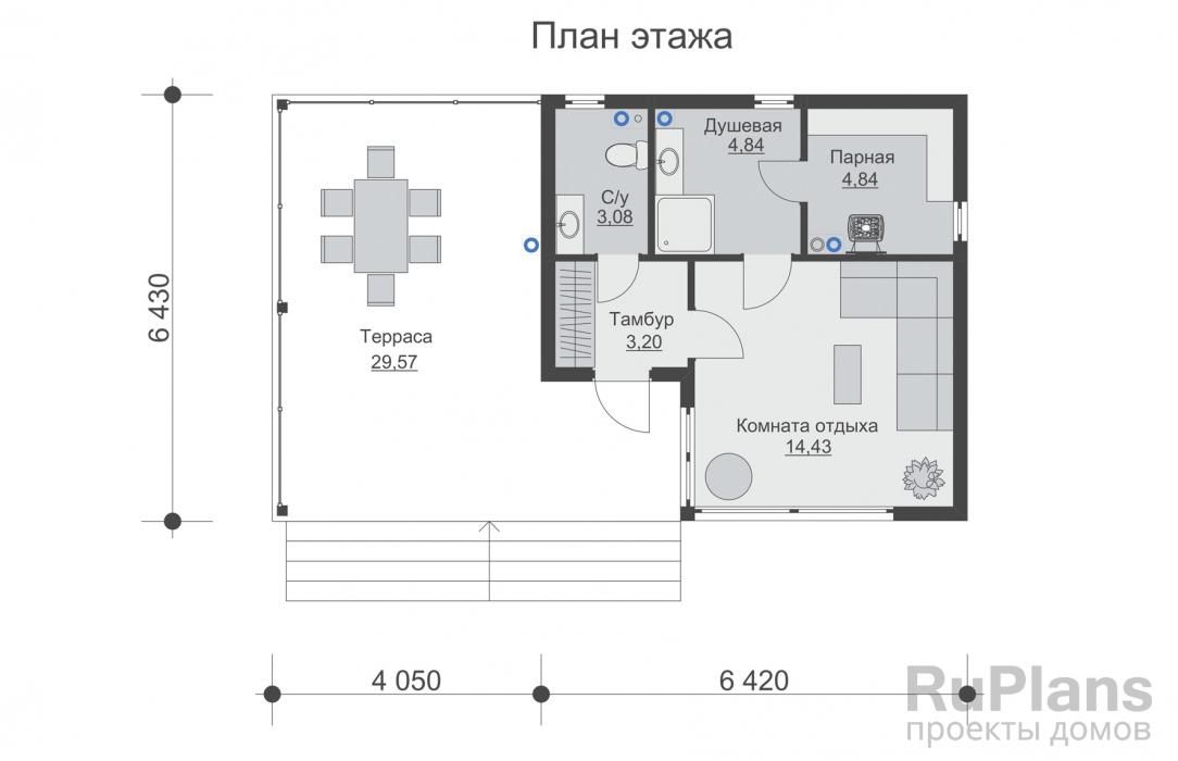 Баня с большой террасой и панорамным остеклением Rg6323 №8 Баня с большой террасой и панорамным остеклением Rg6323 №8